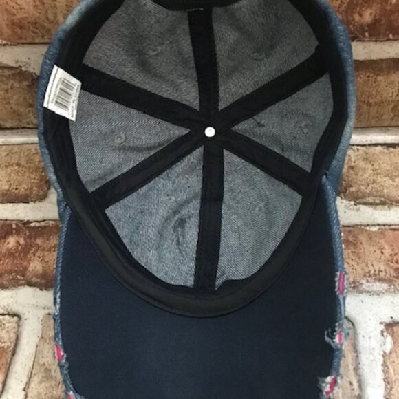 WOMEN'S BREAST CANCER AWARENESS PINK RIBBON BLING DISTRESSED DENIM BASEBALL CAP - Picture 7 of 8